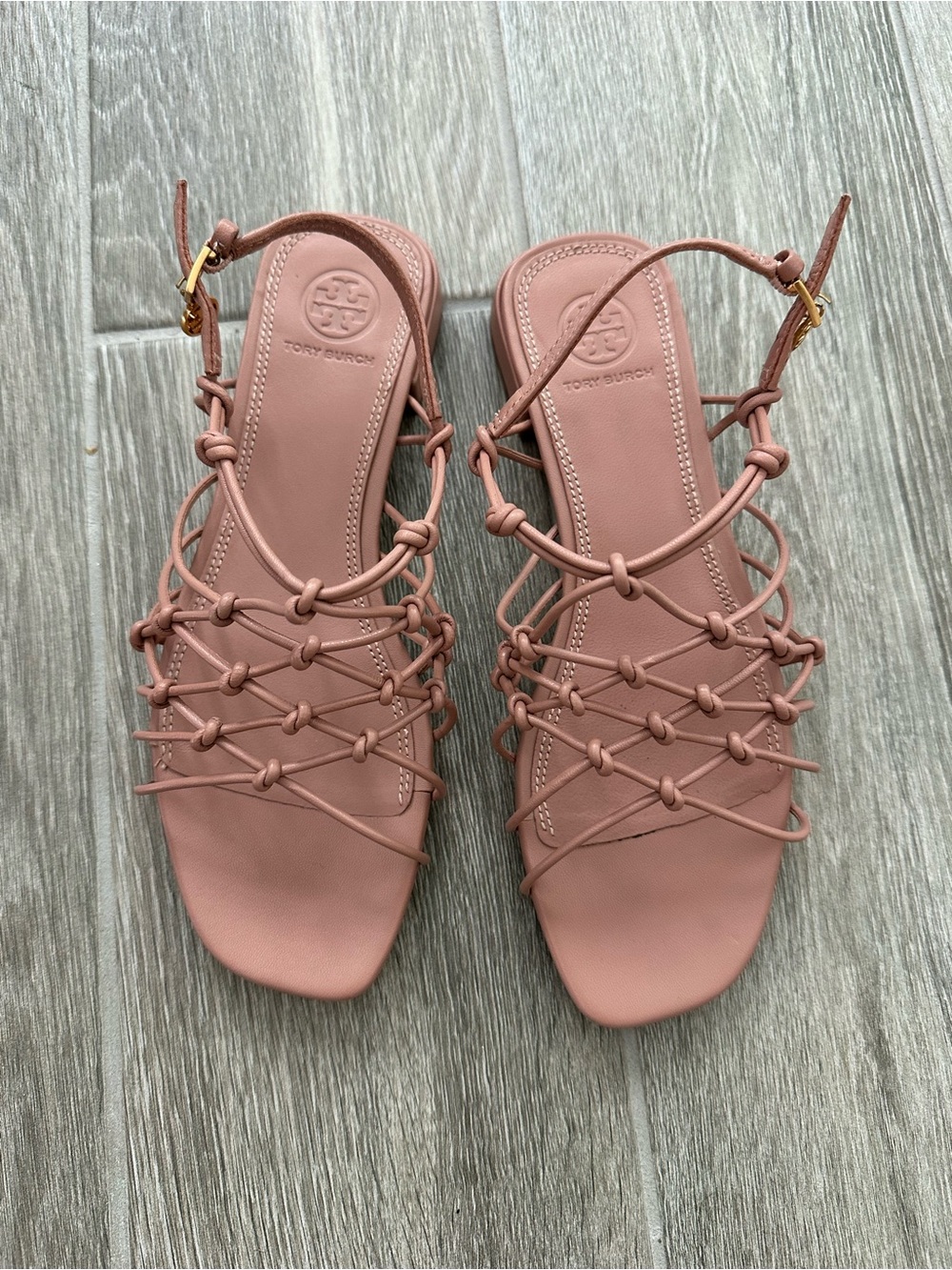 Tory Burch Rose Pink Knotted Leather Slingback Sandals